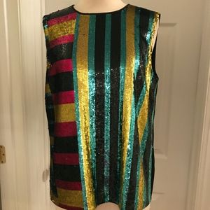 DIANE VON FURSTENBERG SEQUIN SAXON STRIPE SHELL